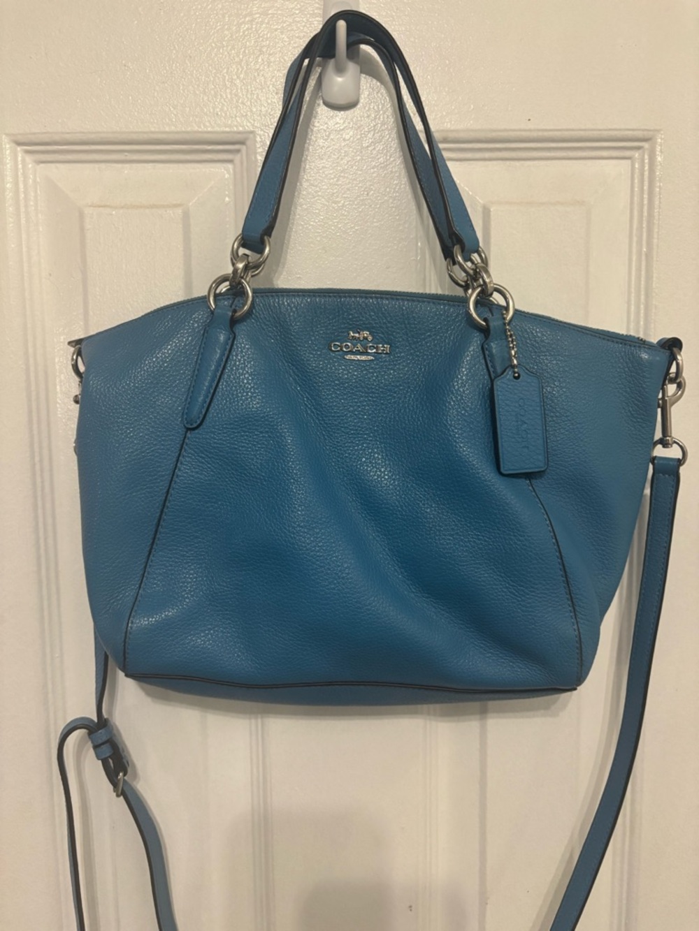 Coach Pebble Leather Shoulder Tote in Blue
